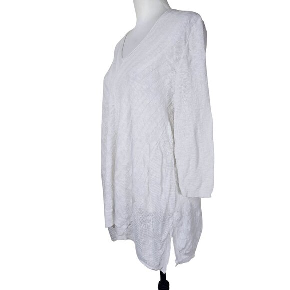 J. Jill White Linen Blend V-Neck Textured Tunic Top Sz L 3/4 Sleeve Lagenlook - Picture 2 of 10